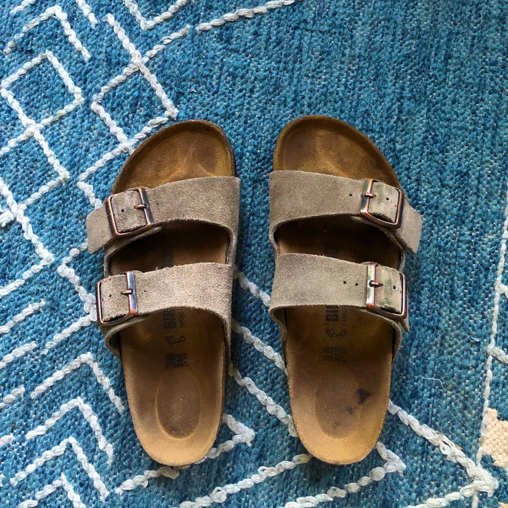 Gray Suede Arizona two buckle Birks.
